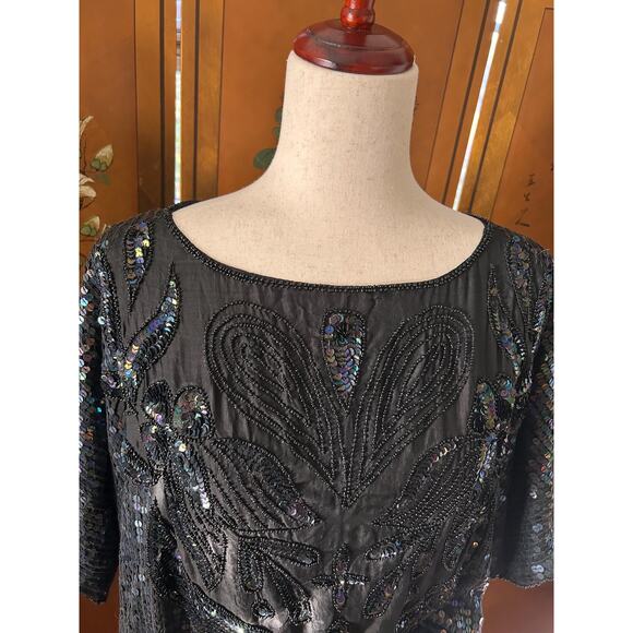 Vintage silk top with beads and sequins in black, size L - Picture 7 of 8